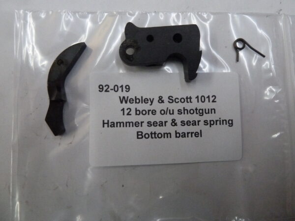 92-019 Webley & Scott 1012 12 bore ou shotgun hammer sear and sear spring top barrel Webley & Scott 1012 shotgun hammer bottom barrel